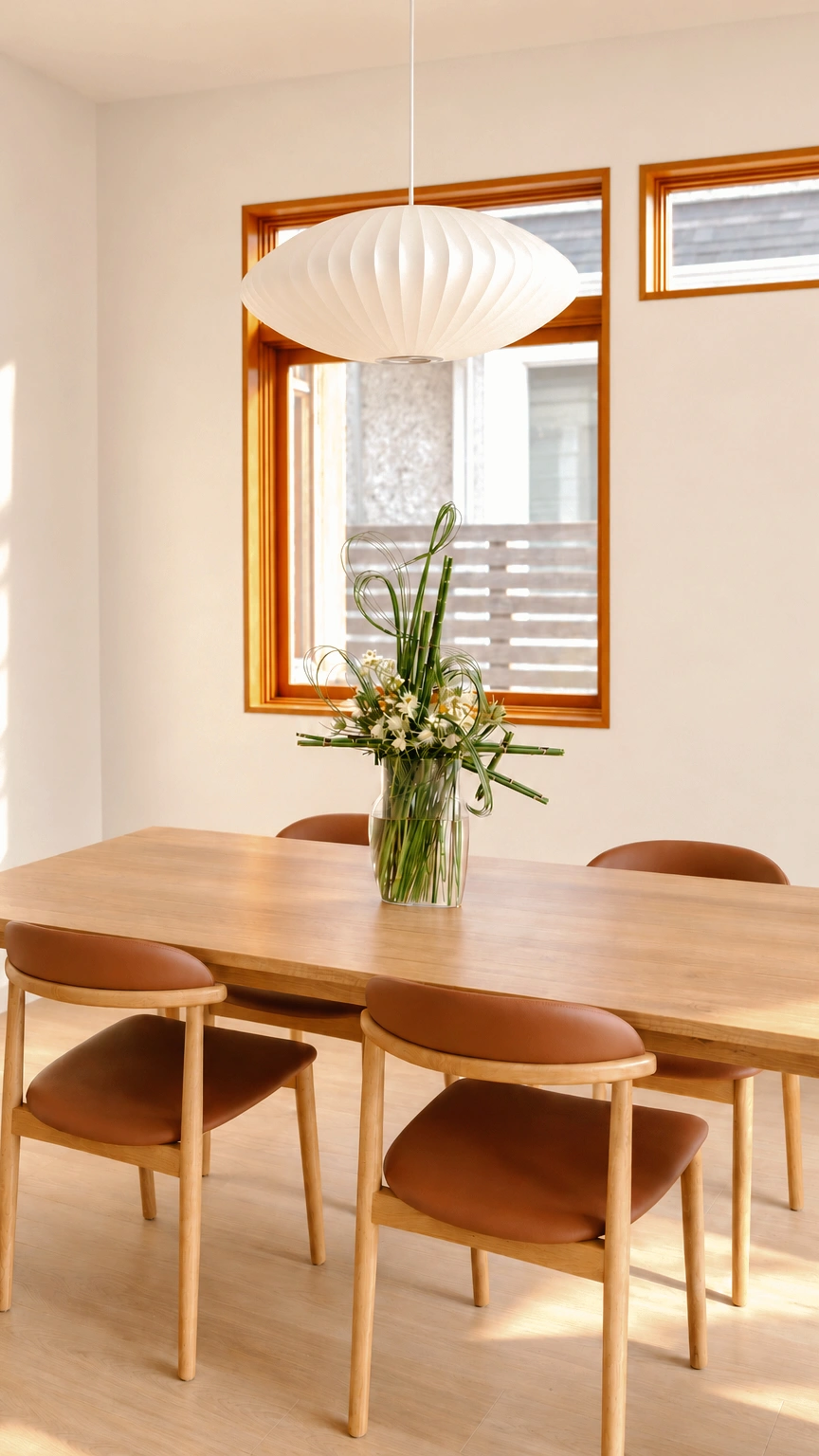 Close view of the Ayume Concepts arrangement under a paper pendant