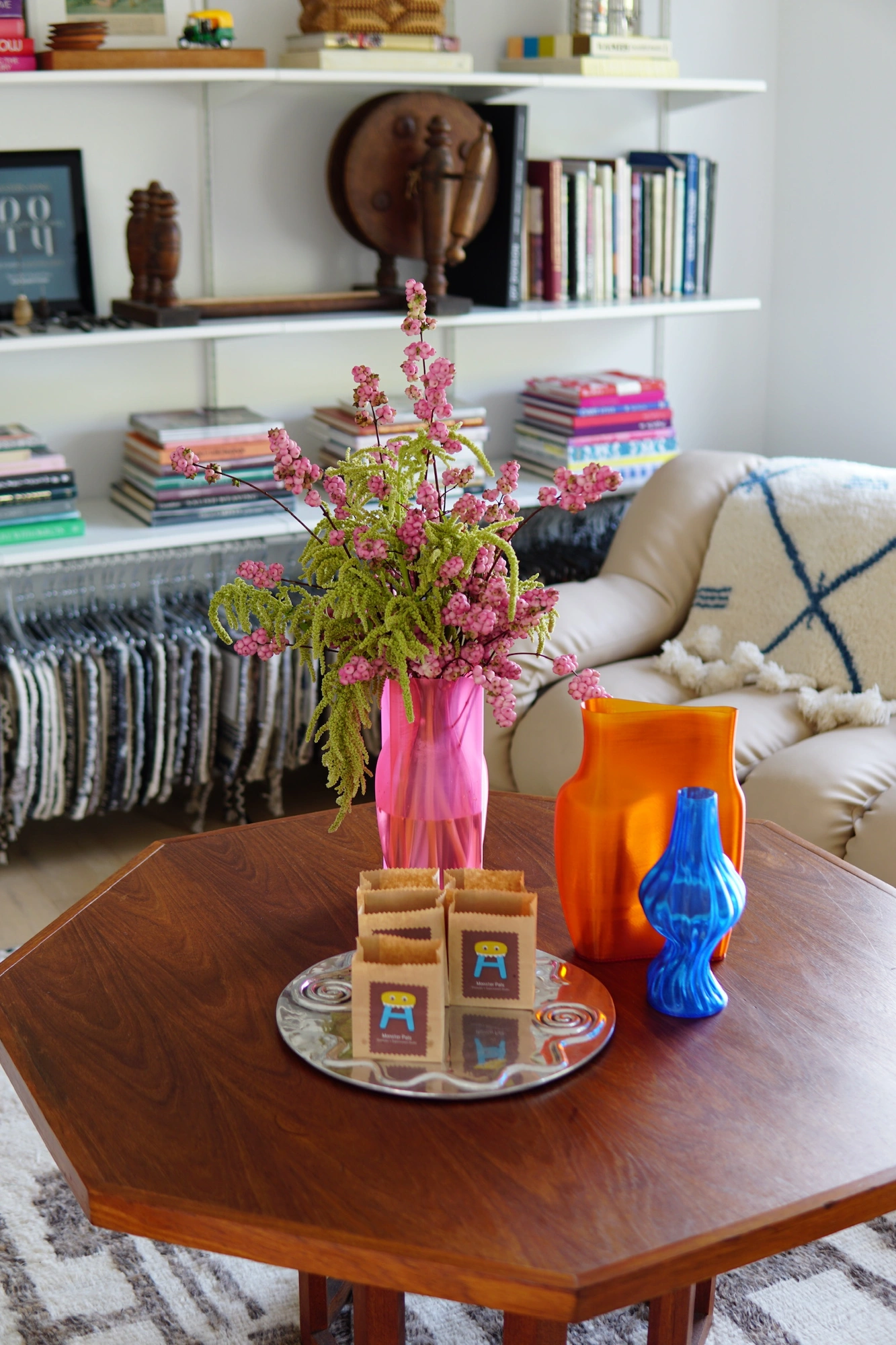 Pink floral arrangement for the Monster Pals open studio